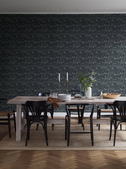 Pangsurr is a floral mural wallpaper with soft, organic fantasy shapes created by Hanna Werning. Like a zoomed-in glimpse of soft moss, accompanied by the buzz of insects. 