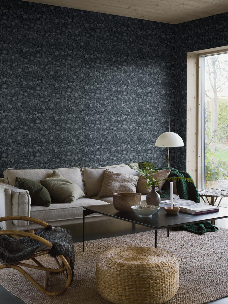 Pangsurr is a floral mural wallpaper with soft, organic fantasy shapes created by Hanna Werning. Like a zoomed-in glimpse of soft moss, accompanied by the buzz of insects. 