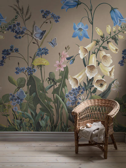 Like stepping into a sun-dappled meadow in full bloom, the Bluebell Magic mural wallpaper invites little ones into a magical world of oversized wildflowers