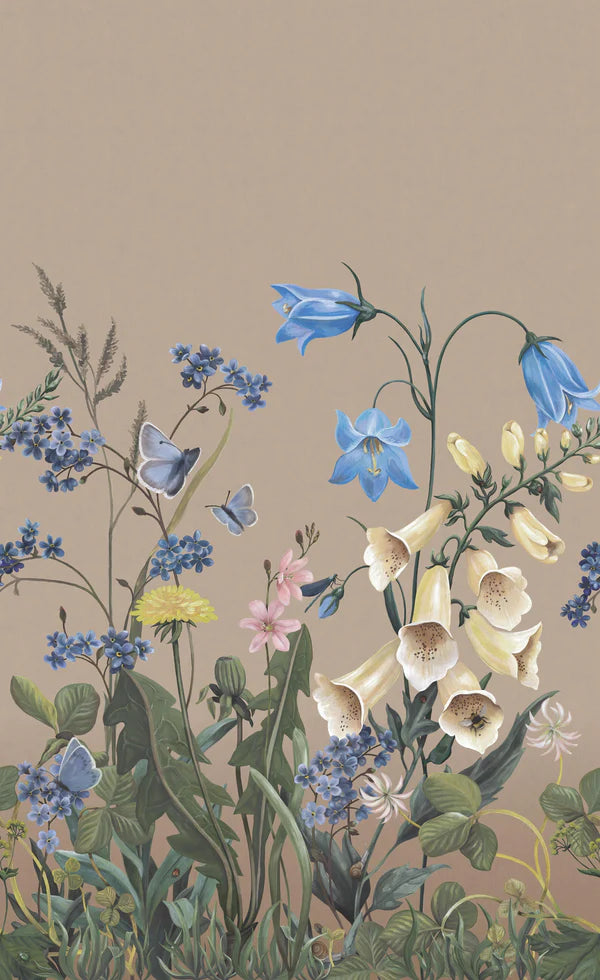 Like stepping into a sun-dappled meadow in full bloom, the Bluebell Magic mural wallpaper invites little ones into a magical world of oversized wildflowers