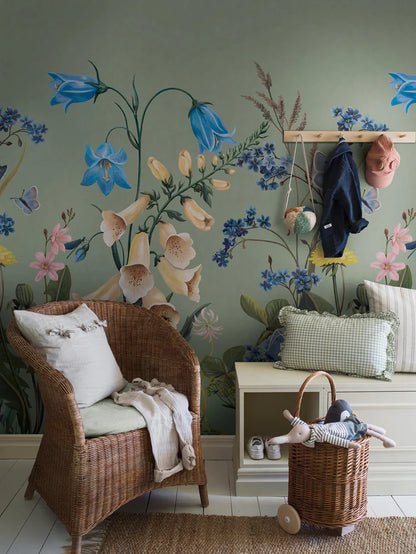 the Bluebell Magic mural wallpaper transforms any child's room into a blooming meadow