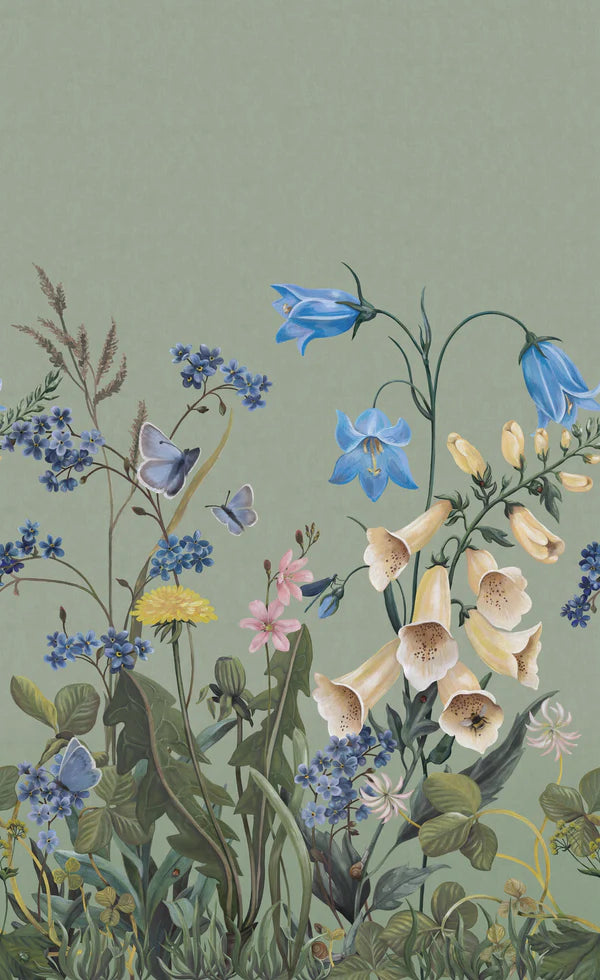 the Bluebell Magic mural wallpaper transforms any child's room into a blooming meadow