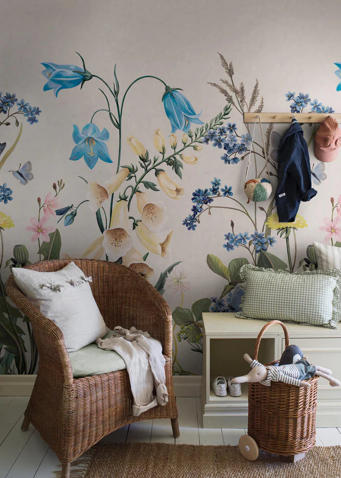Step into an enchanting meadow of bluebells with the Bluebell Magic mural wallpaper. 