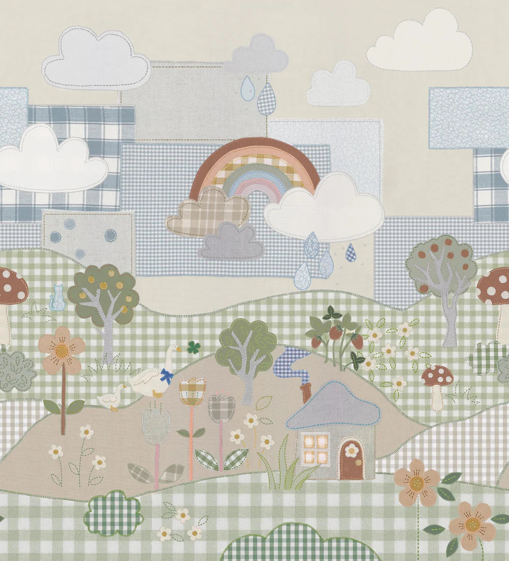  Designer Amanda Nordblad crafted this charming motif entirely by hand, arranging cut fabric pieces in different patterns and textures to create a playful textile collage. 