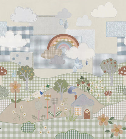  Designer Amanda Nordblad crafted this charming motif entirely by hand, arranging cut fabric pieces in different patterns and textures to create a playful textile collage. 