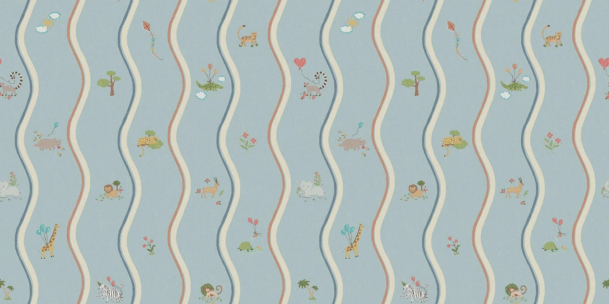 At first glance, the hand-drawn pattern of Wavy Stripe Animals appears to be a playful striped design — but look a little closer and a whole world of charm reveals itself.
