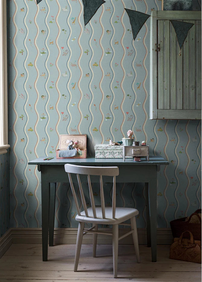 At first glance, the hand-drawn pattern of Wavy Stripe Animals appears to be a playful striped design — but look a little closer and a whole world of charm reveals itself.