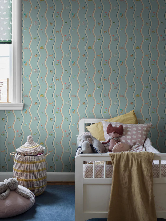 At first glance, the hand-drawn pattern of Wavy Stripe Animals appears to be a playful striped design — but look a little closer and a whole world of charm reveals itself.
