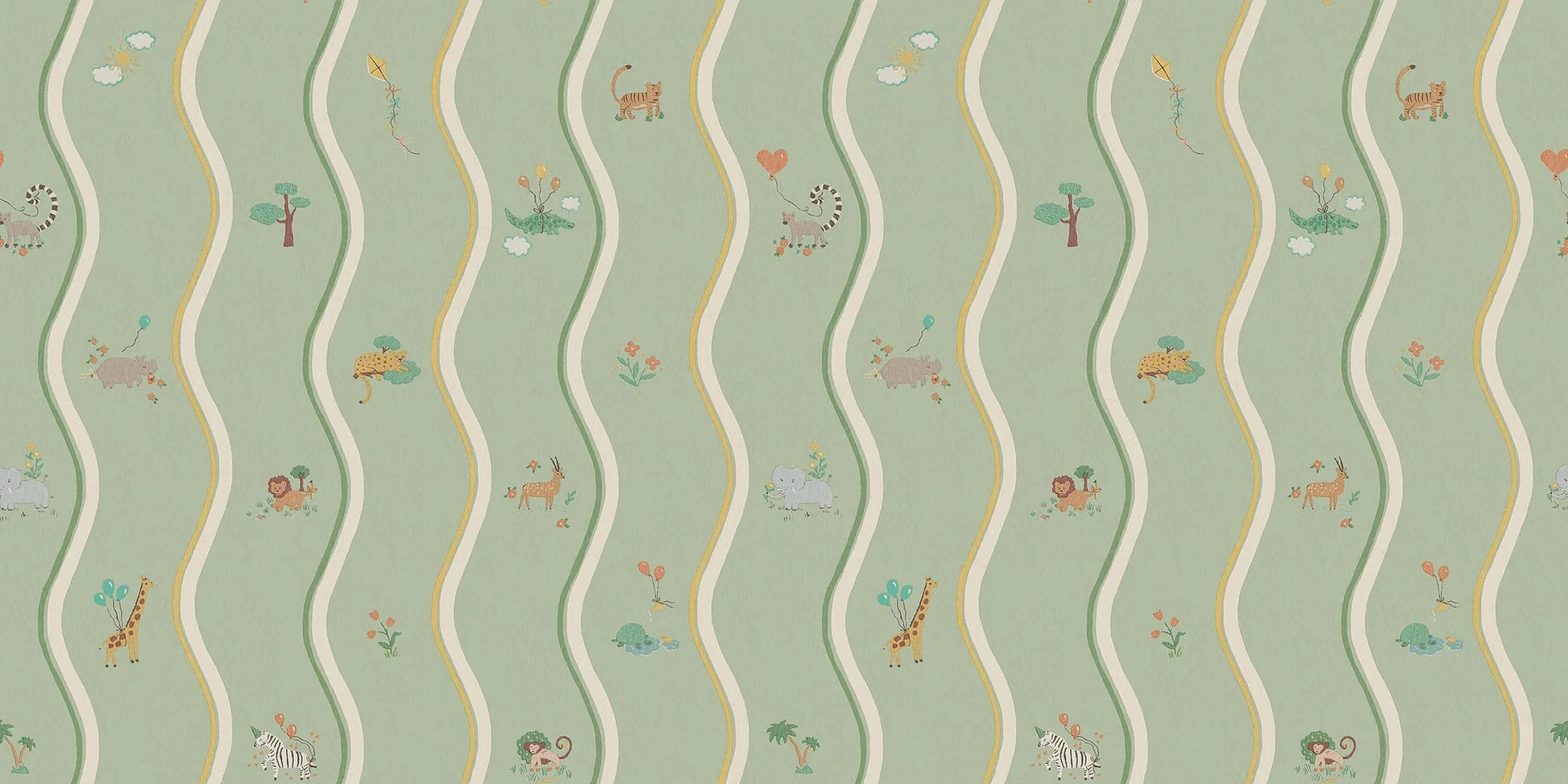 At first glance, the hand-drawn pattern of Wavy Stripe Animals appears to be a playful striped design — but look a little closer and a whole world of charm reveals itself.