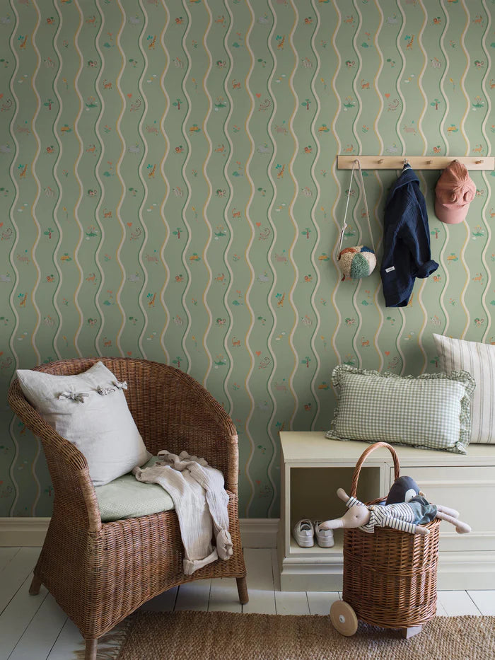 At first glance, the hand-drawn pattern of Wavy Stripe Animals appears to be a playful striped design — but look a little closer and a whole world of charm reveals itself.