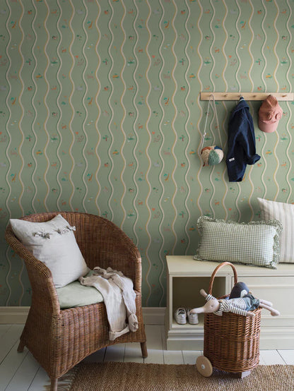 At first glance, the hand-drawn pattern of Wavy Stripe Animals appears to be a playful striped design — but look a little closer and a whole world of charm reveals itself.