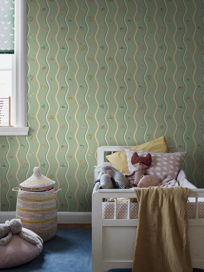 At first glance, the hand-drawn pattern of Wavy Stripe Animals appears to be a playful striped design — but look a little closer and a whole world of charm reveals itself.
