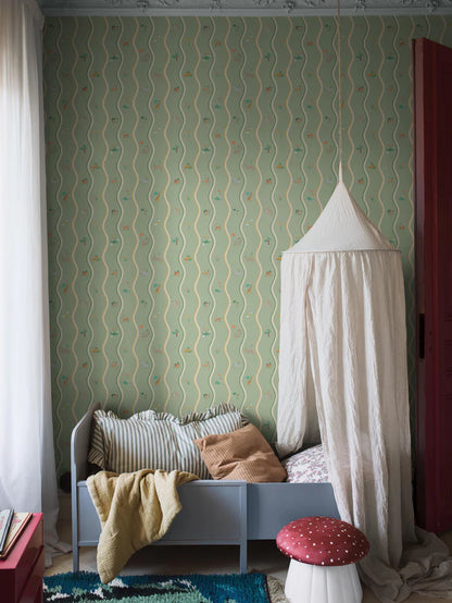 At first glance, the hand-drawn pattern of Wavy Stripe Animals appears to be a playful striped design — but look a little closer and a whole world of charm reveals itself.