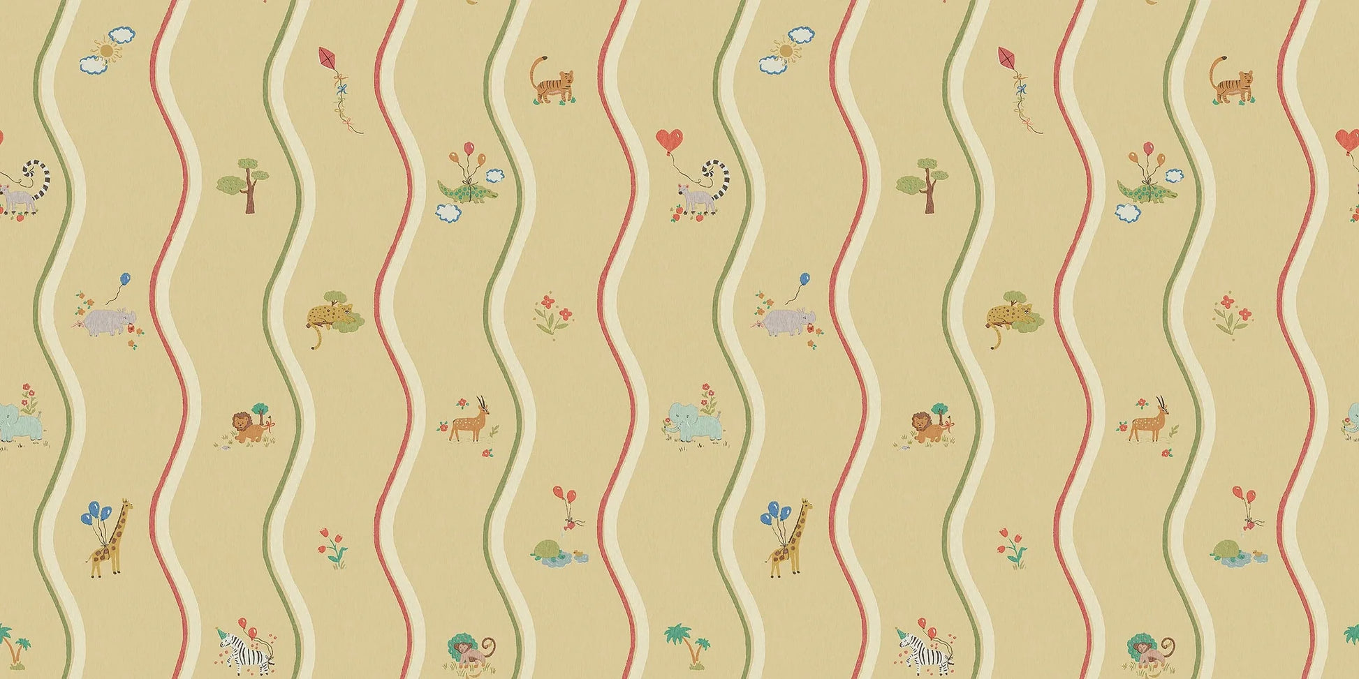 At first glance, the hand-drawn pattern of Wavy Stripe Animals appears to be a playful striped design — but look a little closer and a whole world of charm reveals itself.