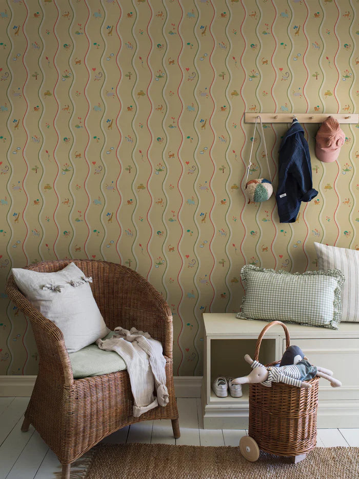 At first glance, the hand-drawn pattern of Wavy Stripe Animals appears to be a playful striped design — but look a little closer and a whole world of charm reveals itself.