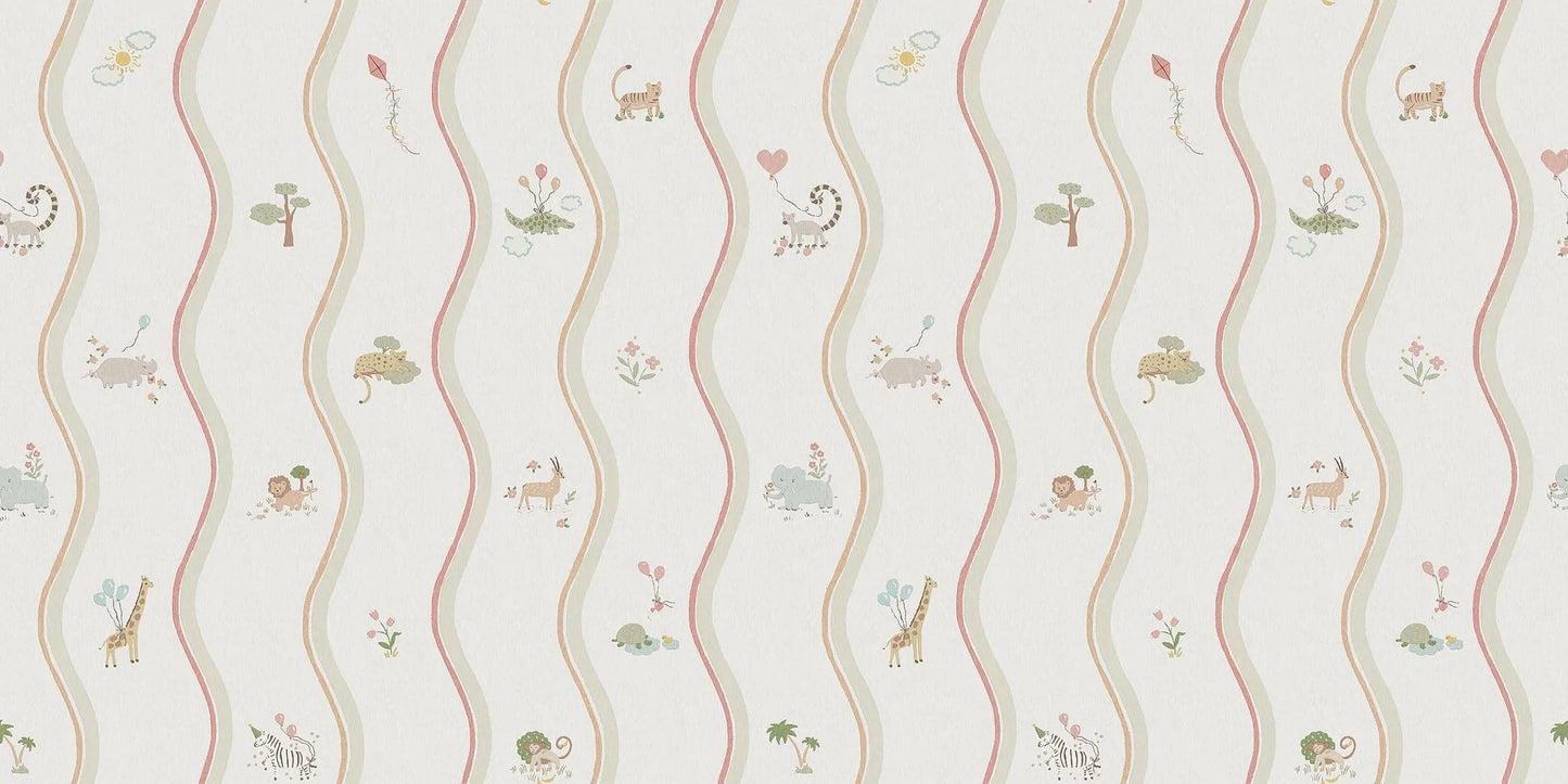 At first glance, the hand-drawn pattern of Wavy Stripe Animals appears to be a playful striped design — but look a little closer and a whole world of charm reveals itself.