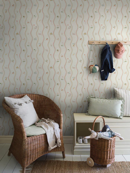 At first glance, the hand-drawn pattern of Wavy Stripe Animals appears to be a playful striped design — but look a little closer and a whole world of charm reveals itself.