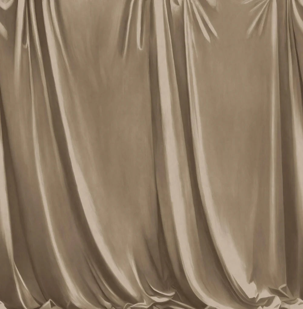 Drape is a hand-painted trompe-l'œil wallpaper mural with soft drapery that deceives the eye and gives the room a beautiful textile feel. 