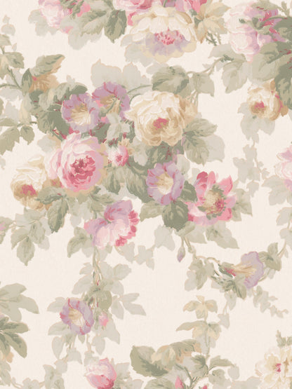 Sweet Dream Rose Grand is a Romantic vintage wallpaper with large, trailing bouquets of roses and winding bindweed.