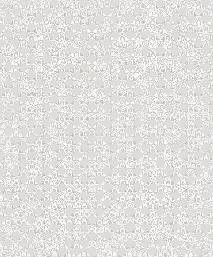Reminiscent of marble, our Birgit wallpaper is colored in white with pristine and shimmering silver arches. 