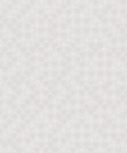 Reminiscent of marble, our Birgit wallpaper is colored in white with pristine and shimmering silver arches. 