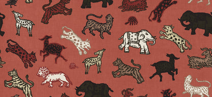 A true Sandberg classic. Inspired by Indian tapestries, these imaginative animals on a rich red background lend an international feel with a tone that is both playful and becoming.
