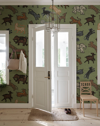 A true Sandberg classic. Inspired by Indian tapestries, these imaginative animals on a rich red background lend an international feel with a tone that is both playful and becoming.