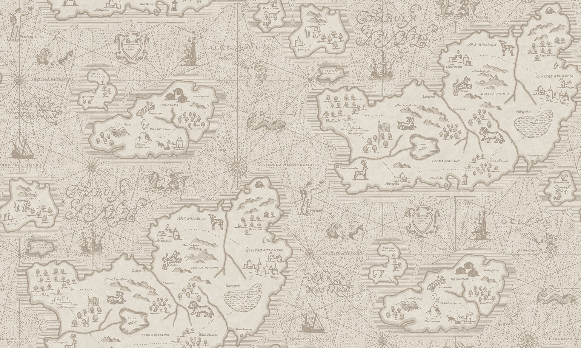 Ferdinand is Sandberg's own map mural wallpaper in Latin, with Atlantis as the model.