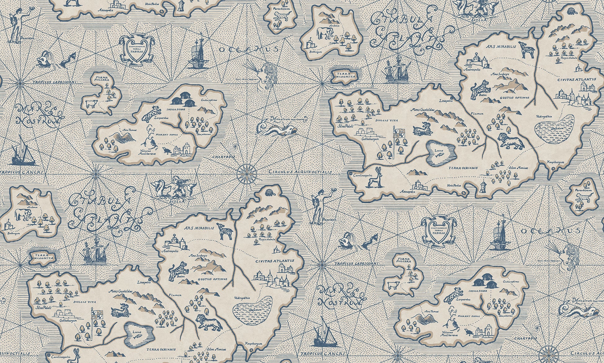 Ferdinand is Sandberg's own map mural wallpaper in Latin, with Atlantis as the model.