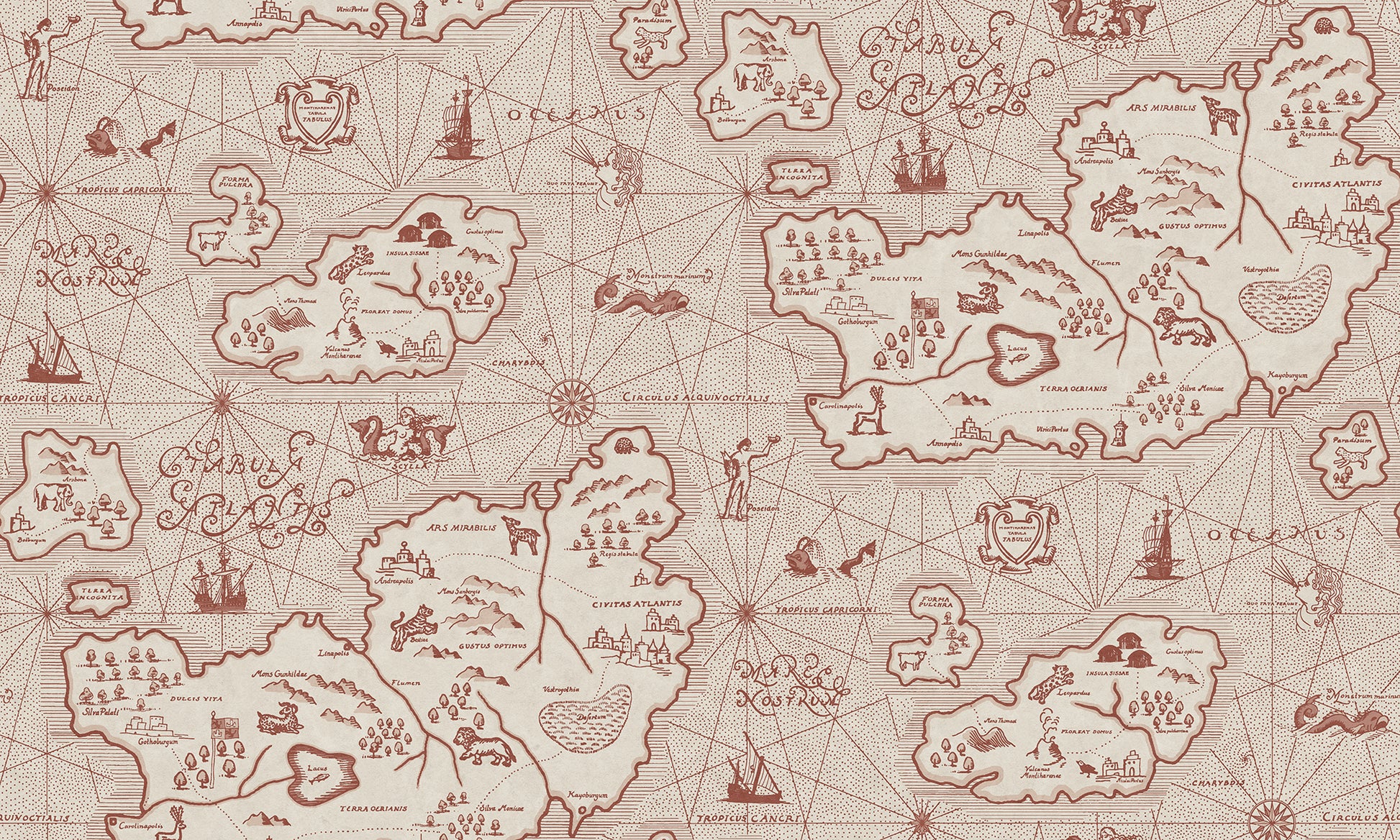 Ferdinand is Sandberg's own map mural wallpaper in Latin, with Atlantis as the model.