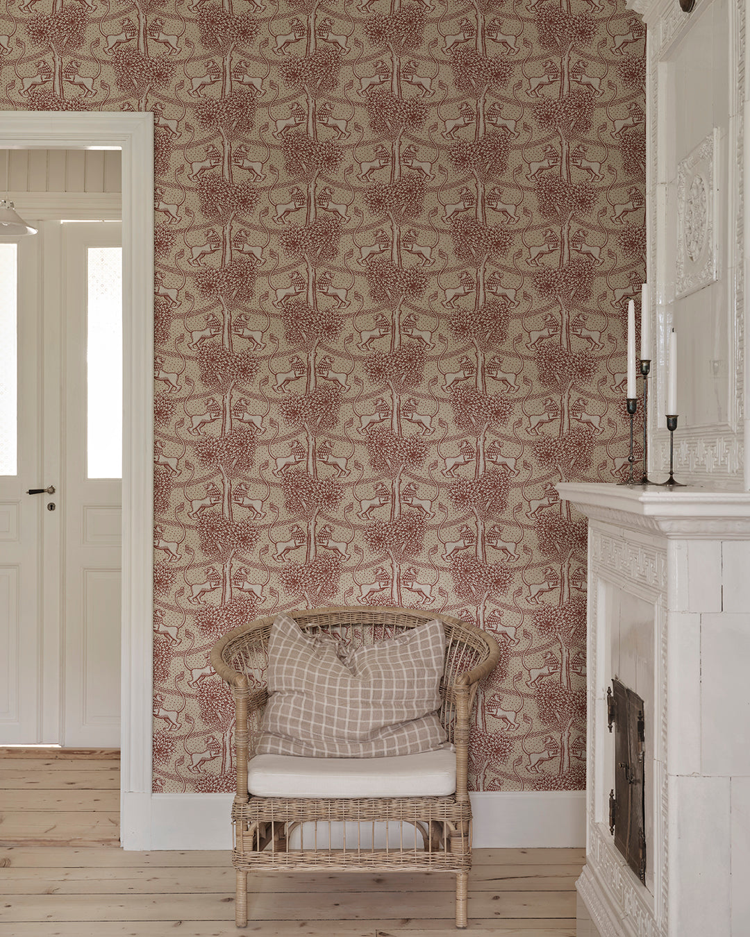 With playful elegance, the Leopold wallpaper mural makes the room both modern and international and is available in four becoming colorways.