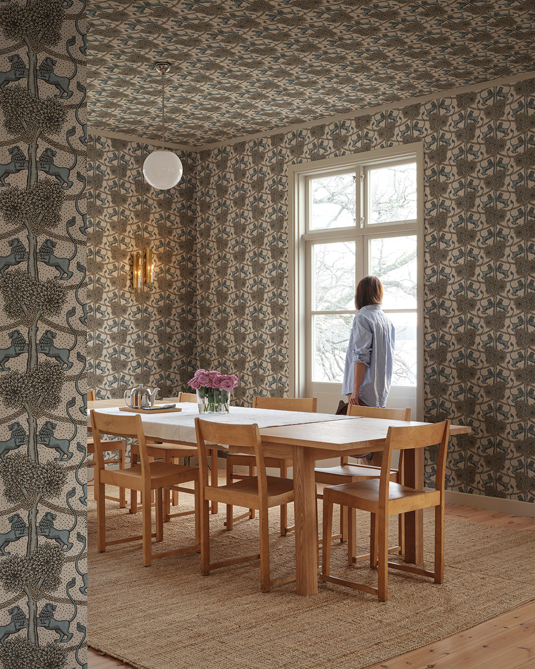 With playful elegance, the Leopold wallpaper mural makes the room both modern and international and is available in four becoming colorways.
