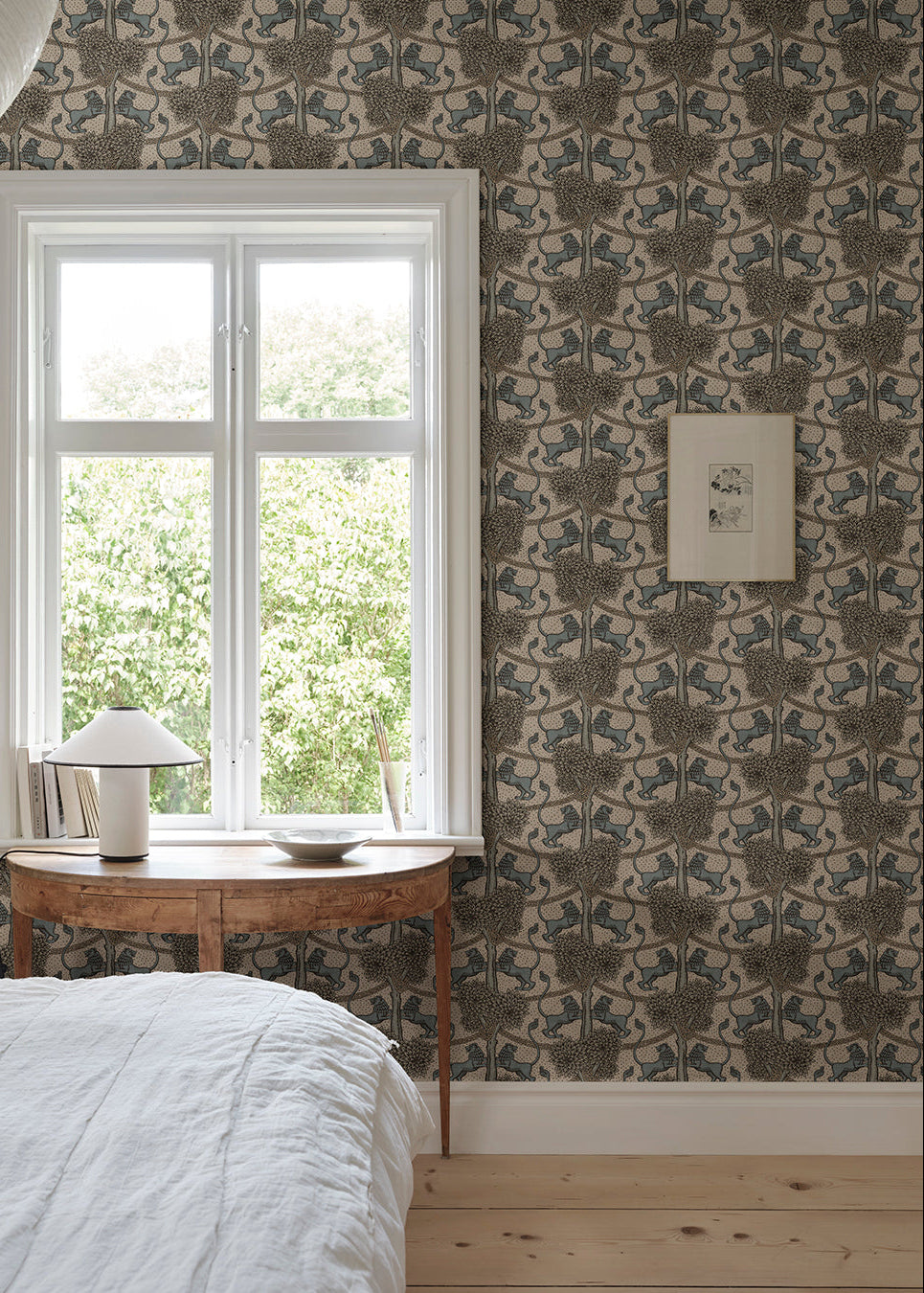 With playful elegance, the Leopold wallpaper mural makes the room both modern and international and is available in four becoming colorways.