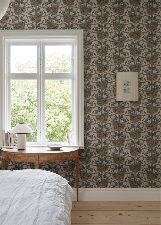 With playful elegance, the Leopold wallpaper mural makes the room both modern and international and is available in four becoming colorways.