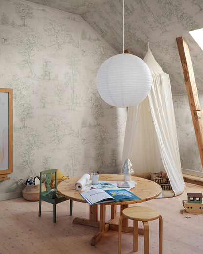 This toile is Sandberg's own travelogue from Southern France with a hand-drawn illustration on a becoming textile background.