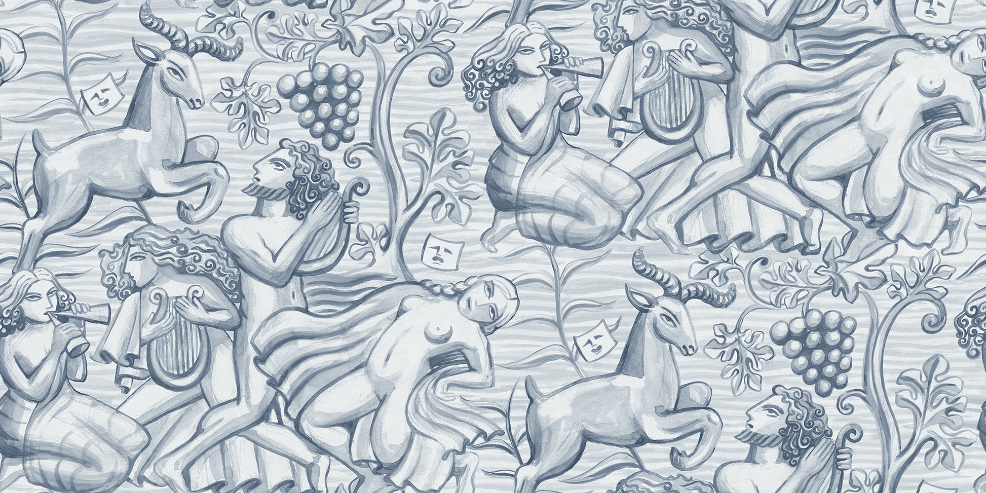 Carl Milles and Anna Petrus's imprint on design history was the source of inspiration for this elegant wallpaper mural. In a soothing light blue, it adds a touch of classical beauty to any room.