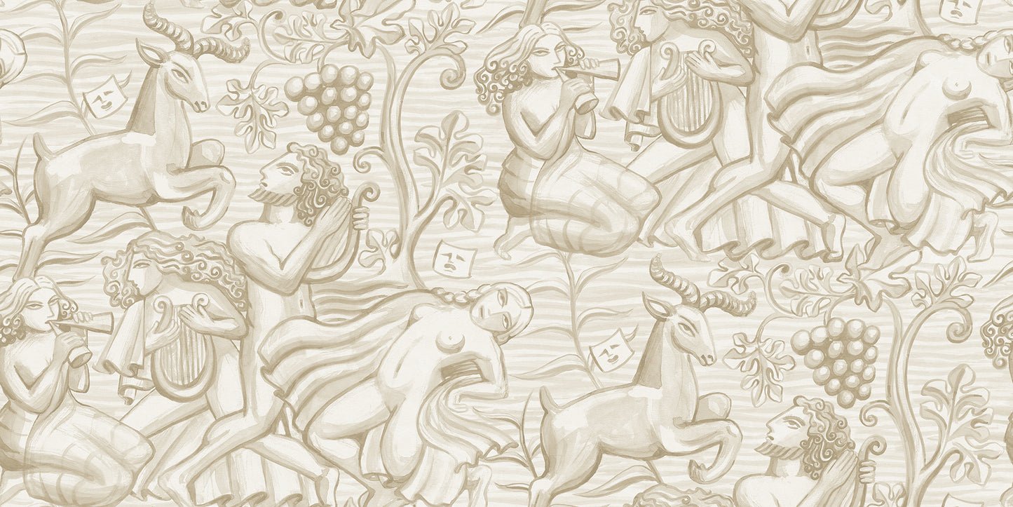 Carl Milles and Anna Petrus's imprint on design history was the source of inspiration for this elegant wallpaper mural. In a calming sand hue, Baccus evokes a sense of timeless beauty.