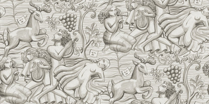 Carl Milles and Anna Petrus's imprint on design history was the source of inspiration for this elegant wallpaper mural. In graphite, Baccus evokes a sense of timeless beauty.