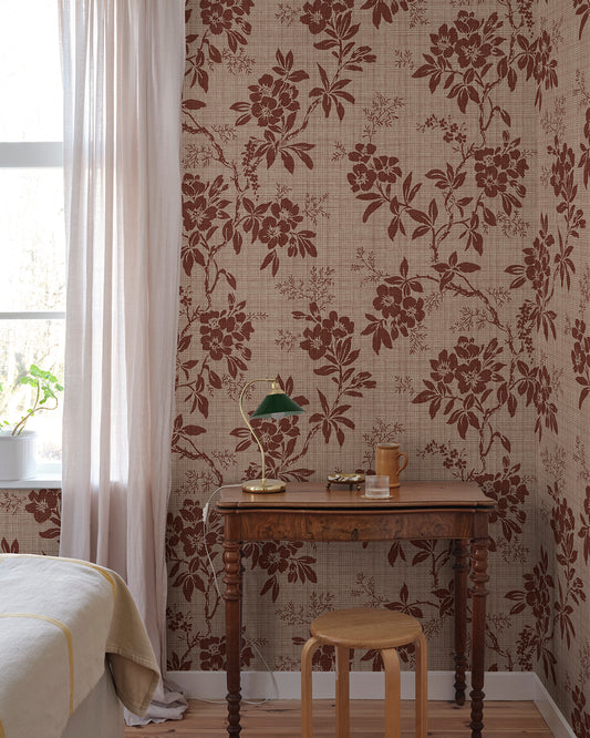 Charming Burgundy Floral Wallpaper
This beautiful floral vine in burgundy comes from a 1920s original and was a favorite wallpaper for many years. Now we have scaled up the pattern and experimented with more colors, creating a becoming Asian style with a retro feel.
