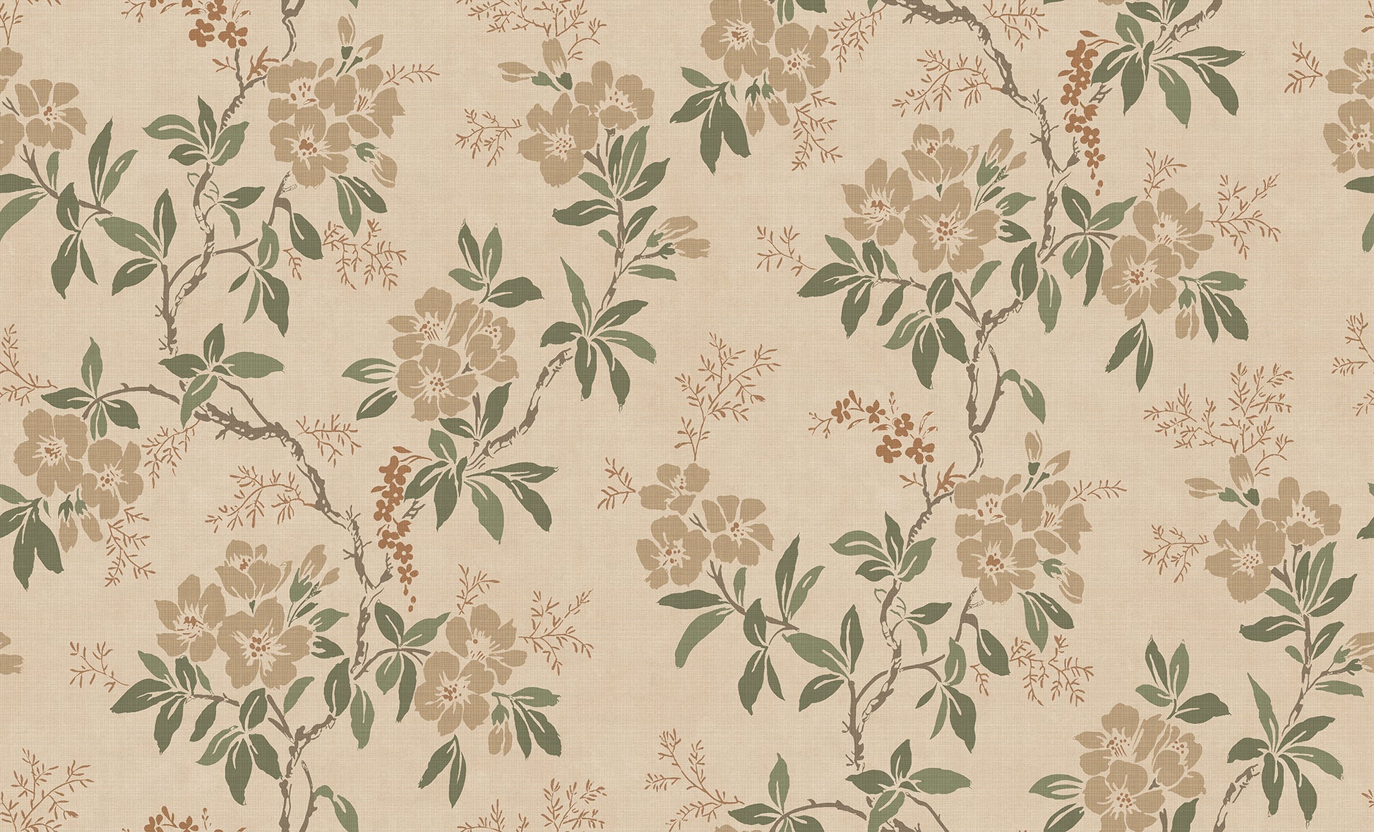 Elegant Beige Floral Wallpaper - Vera
This beautiful floral vine pattern from a 1920s original has been a favorite wallpaper for many years. In a soft beige tone with green and brown accents, it creates a becoming Asian style with a retro feel.
