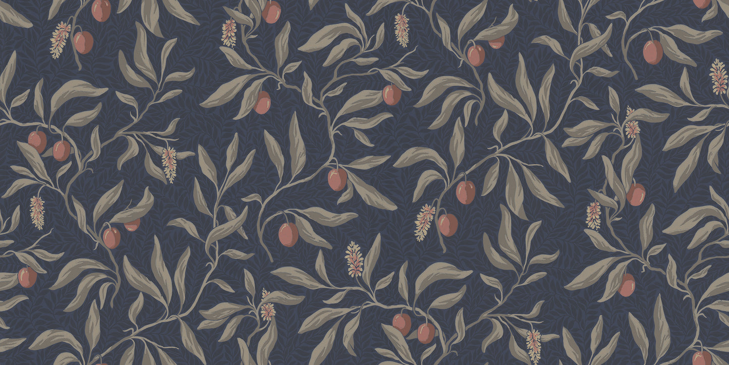 The litchi fruits in our favourite Vinnie wallpaper mural decorate the winding branches and create a lush, classic look.