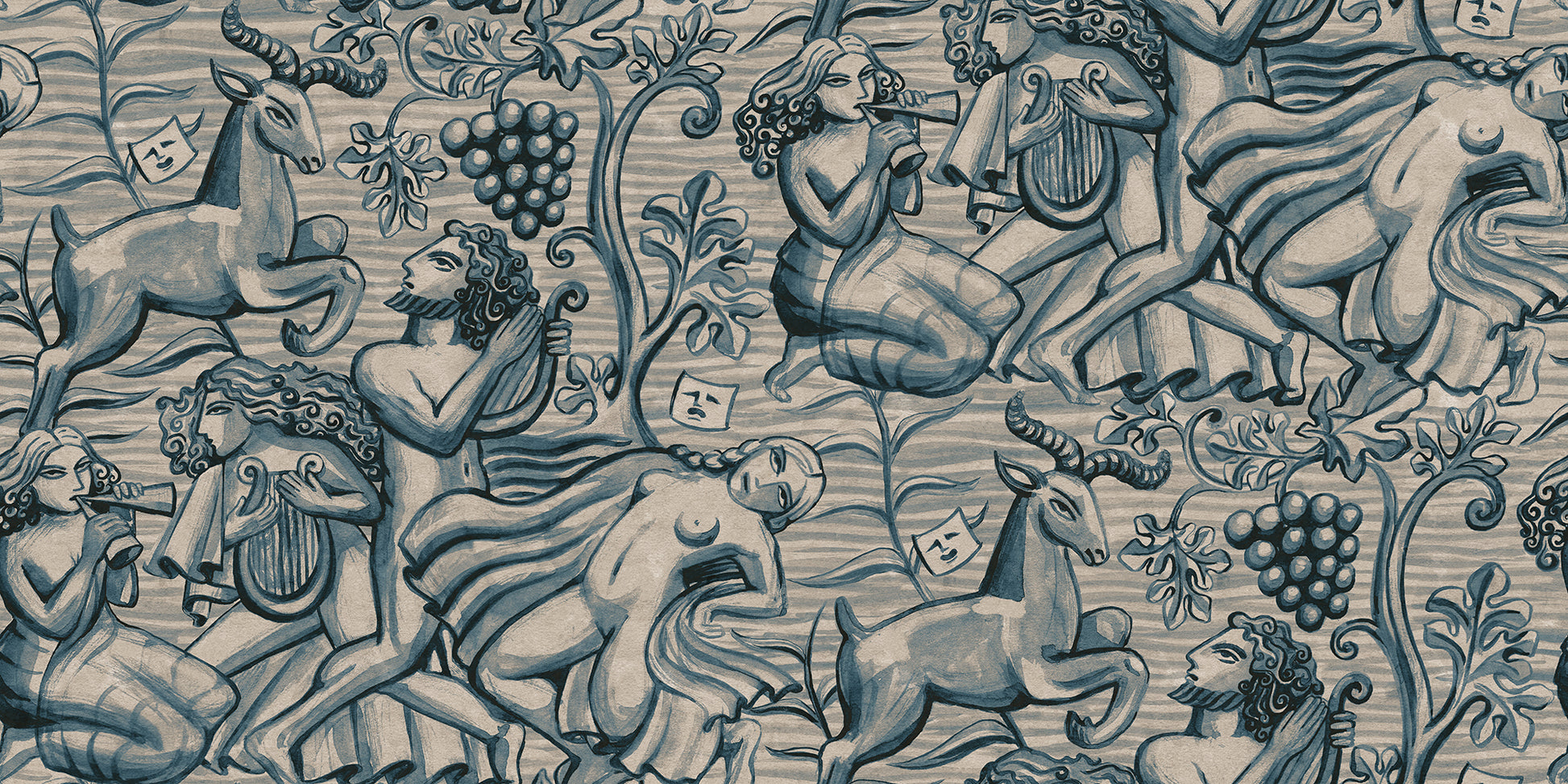 Carl Milles and Anna Petrus's imprint on design history was the source of inspiration for this elegant wallpaper mural. In blue, Baccus evokes a sense of timeless beauty.