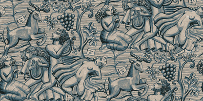 Carl Milles and Anna Petrus's imprint on design history was the source of inspiration for this elegant wallpaper mural. In blue, Baccus evokes a sense of timeless beauty.