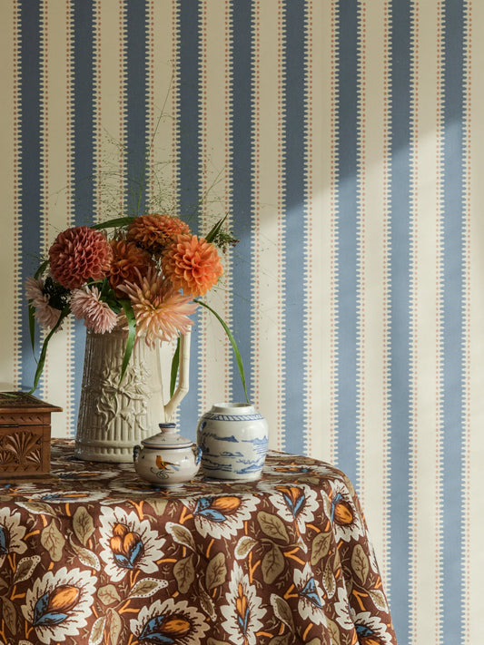 Make a stripe with jagged edges, add some dots and you’ll get a decorative, more playful striped wallpaper.