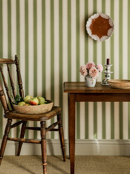 Make a stripe with jagged edges, add some dots and you’ll get a decorative, more playful striped wallpaper.