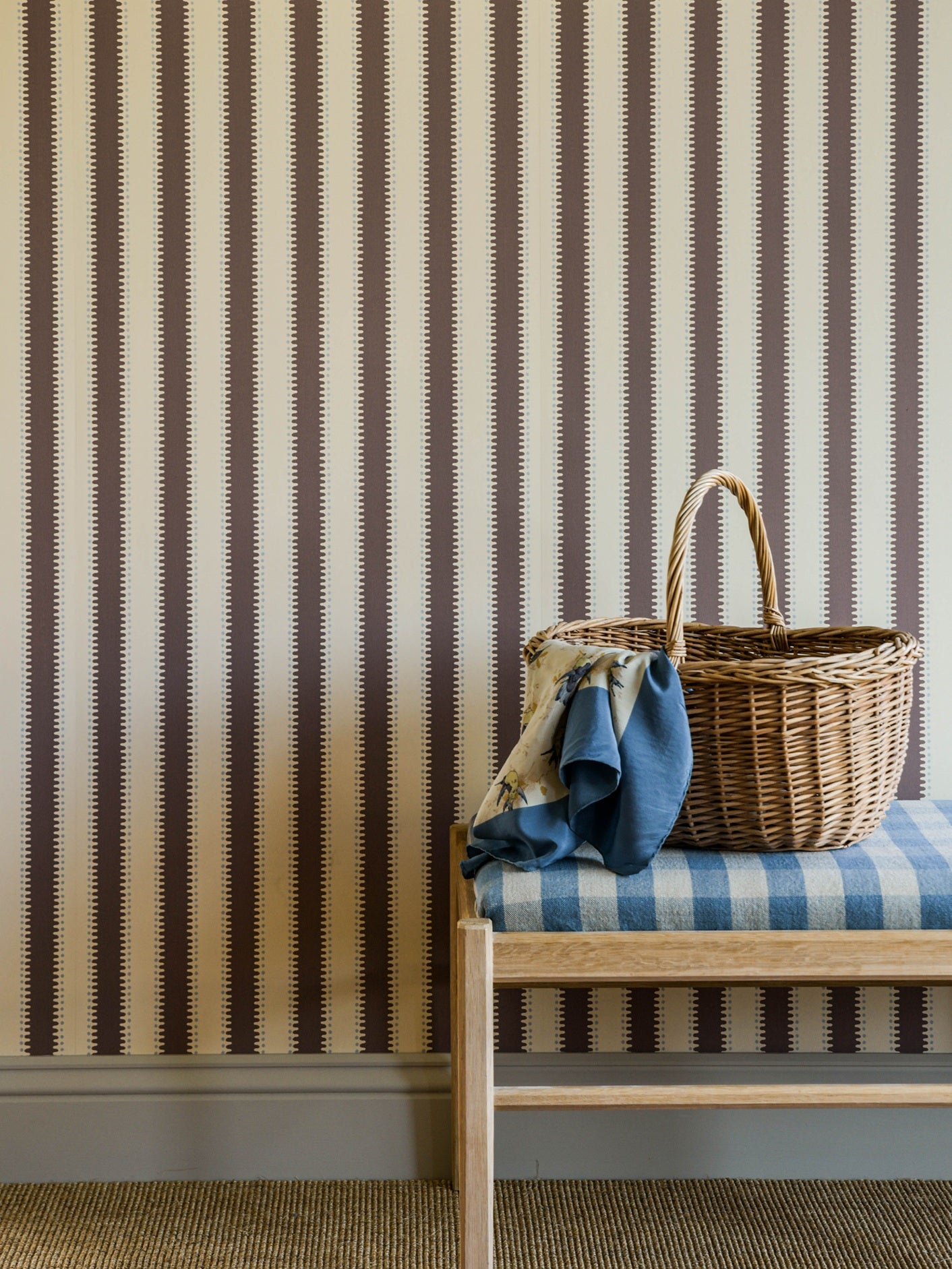 Make a stripe with jagged edges, add some dots and you’ll get a decorative, more playful striped wallpaper.