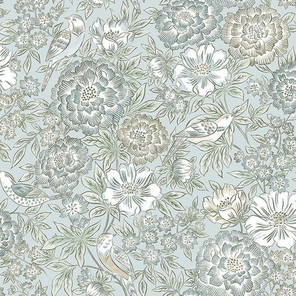 Experience the cool and refreshing expression of Dagmar wallpaper colored in shades of cool blue with hints of beige and muted teal green. 