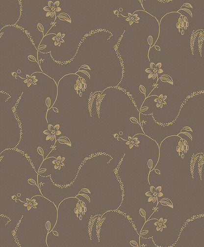With its rich dark brown background offsetting a luxurious floral pattern in shimmering gold, our Elsie wallpaper has a cosy yet luxurious charm. 
