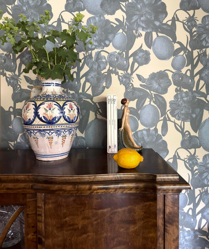 Studio Lisa Bengtsson style with a small insect hidden among the lush plants. Now the pattern is also available as wallpaper in wonderfully magical blue and a green tone.