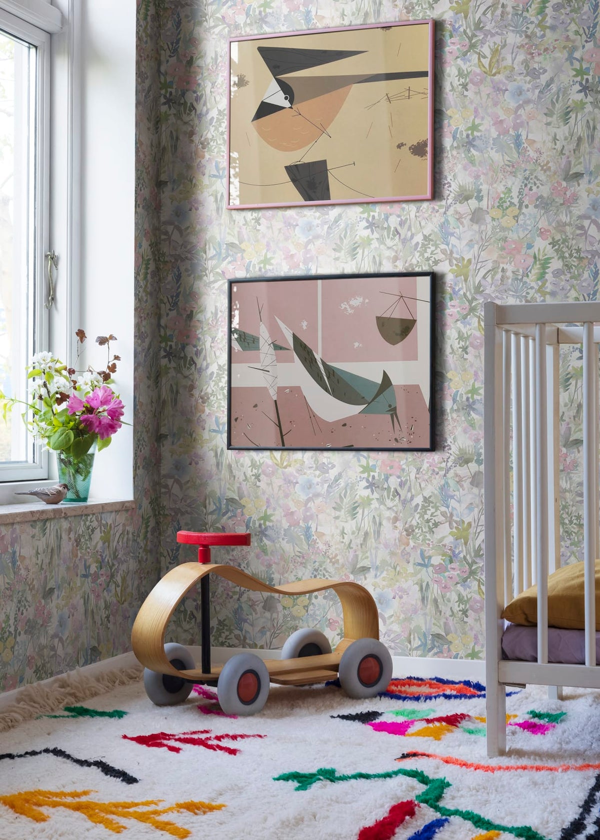 A florid meadow created by a magical bag of seeds. Wonderful aquarelle pastel flowers in the wallpaper Poppy Meadow, Pastel. Who wouldn't want to have a picnic here?